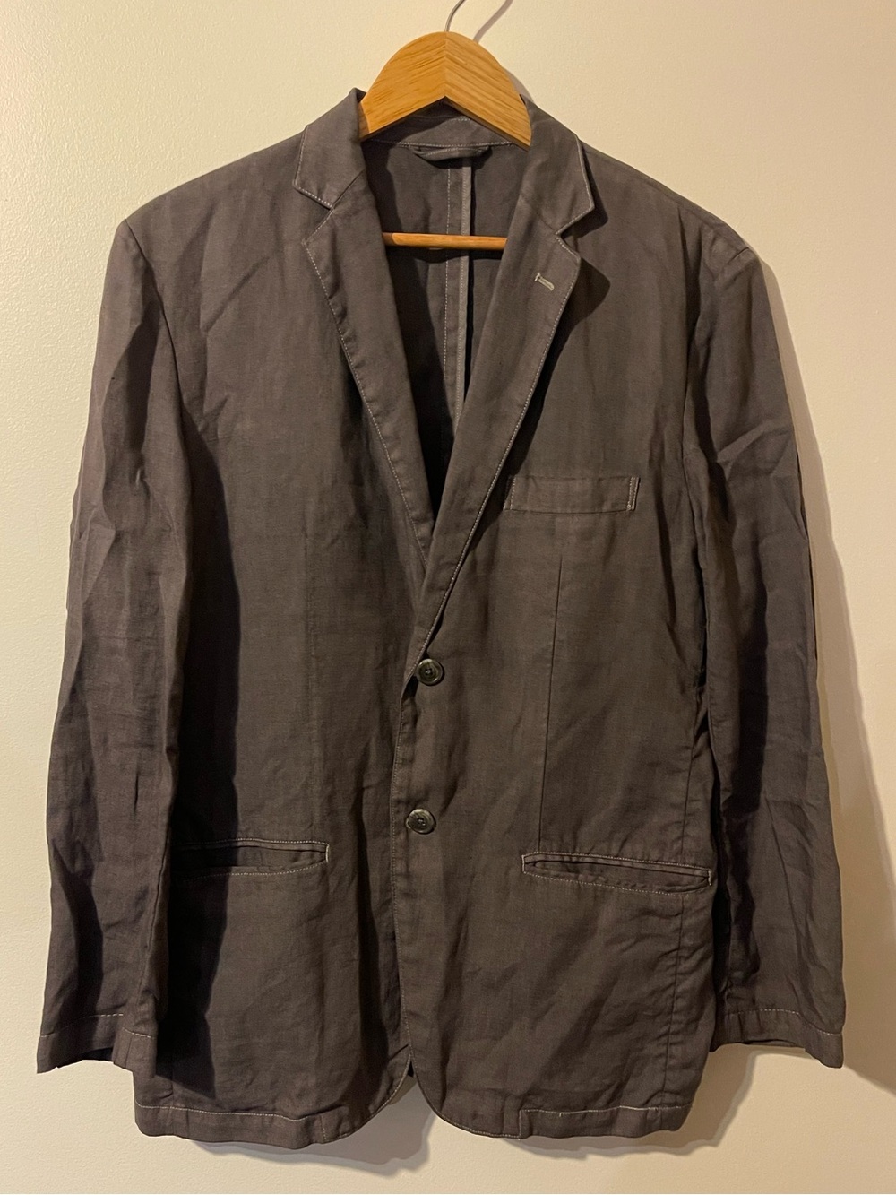 Linen Single Breasted Blazer Jacket Charcoal Gray Taupe Women Size L